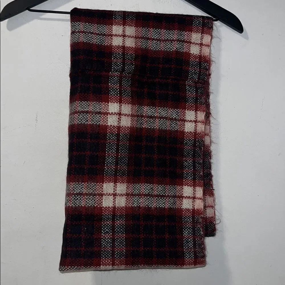 LOFT Maroon, Black and White Brushed Plaid Infinity Scarf